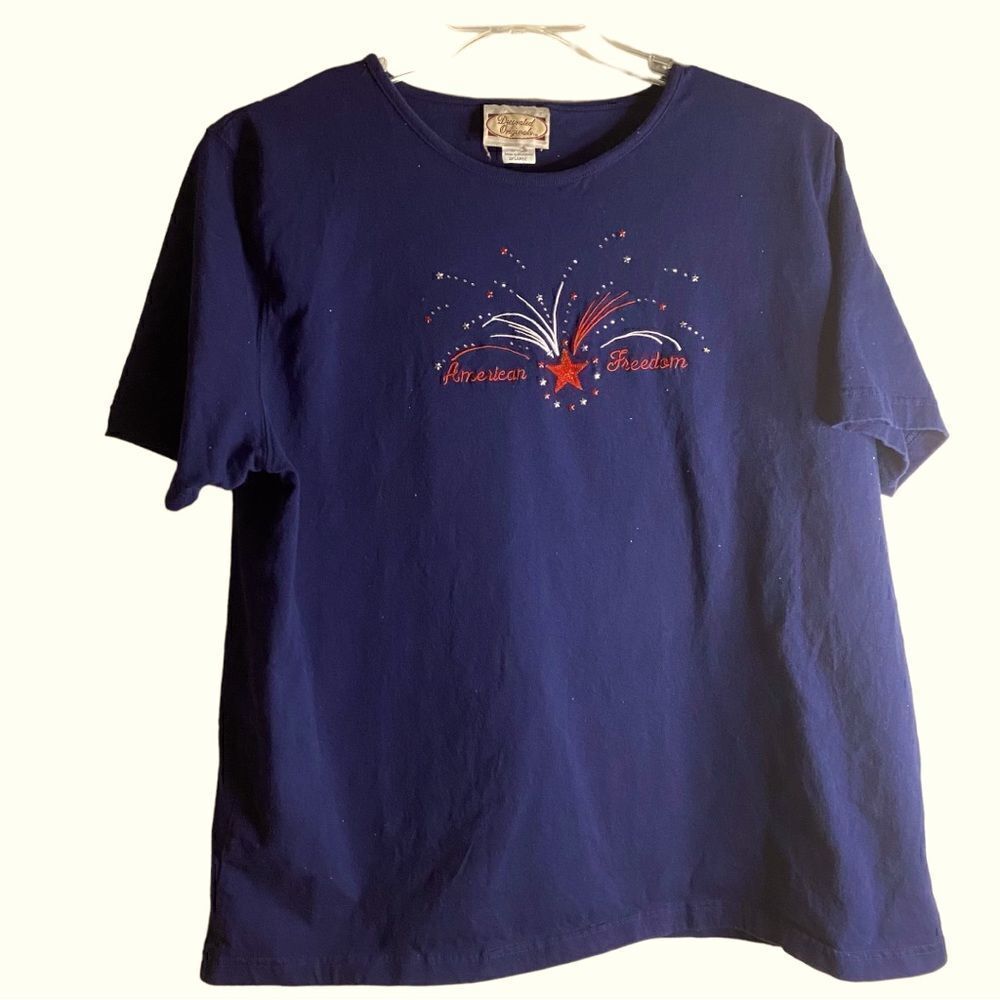American Freedom Flag Fireworks Graphic Tee Shirt Top 2XL